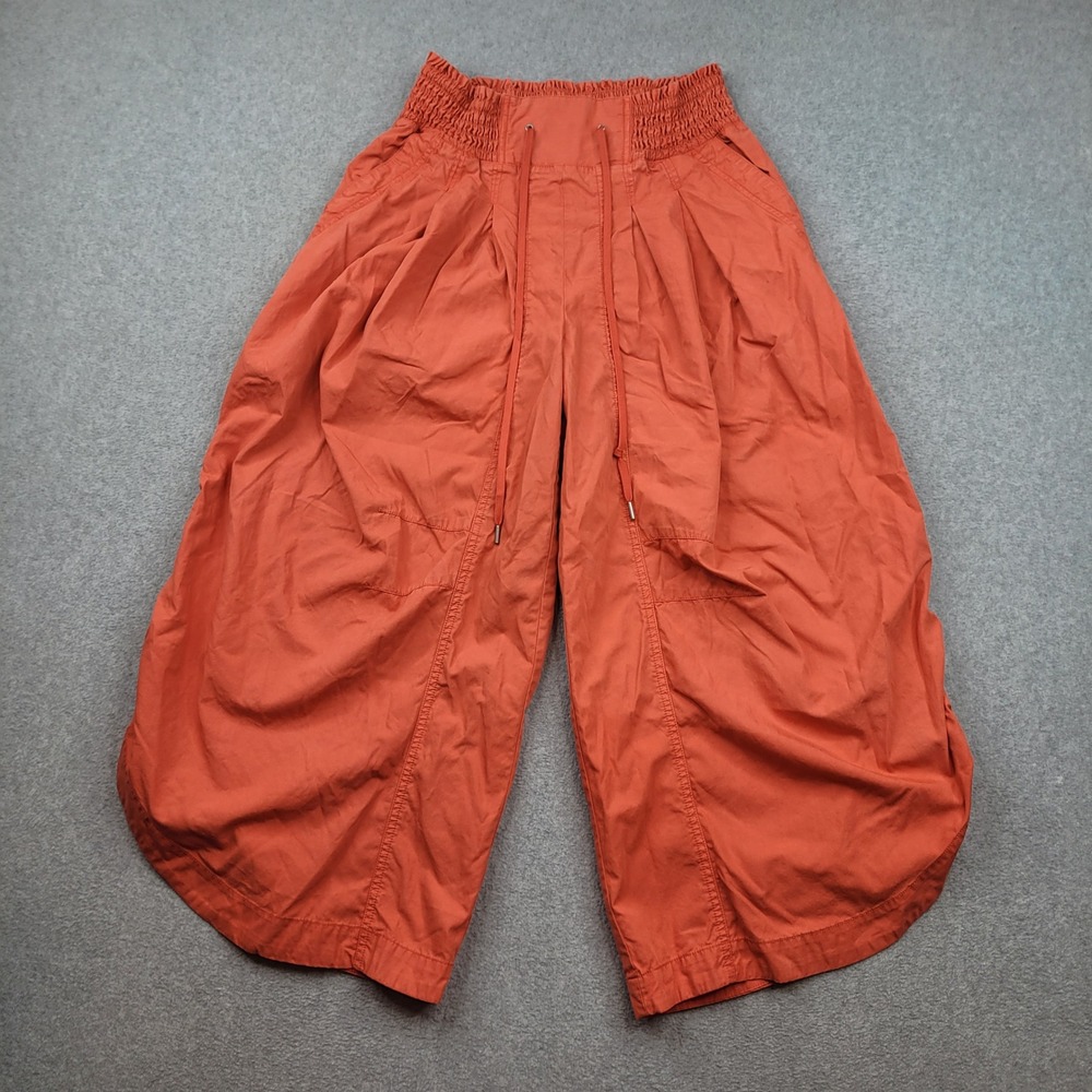 Anthropologie Ruched Poplin Parachute Pants Womens XS Orange Drawstring Wide Leg